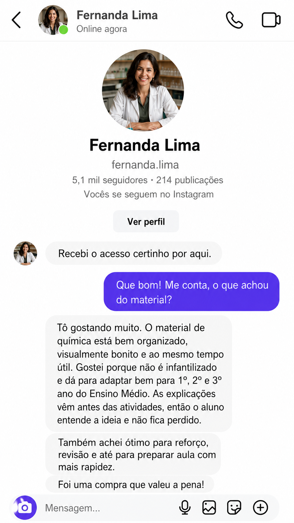 Depoimento de professor sobre o material Química Visual