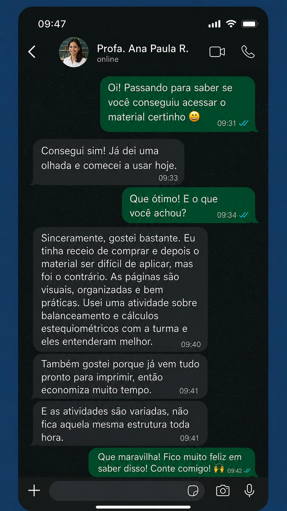 Depoimento de professor sobre o material Química Visual